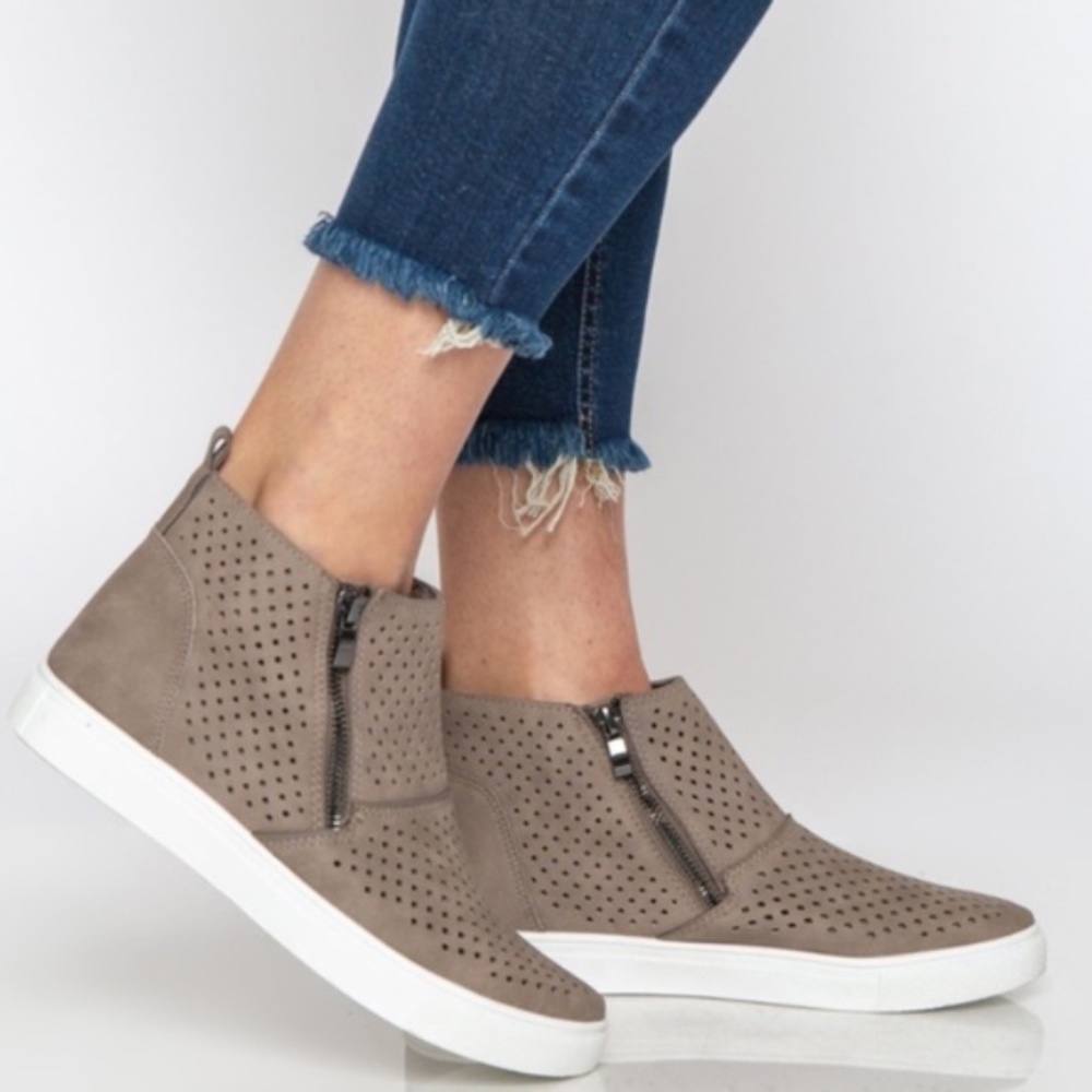 Gray Perforated High Top Sneaker